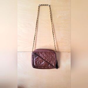 Authentic Chanel VTG CrossBody Tassel Brown Lambskin Camera Bag Purse RARE GHW
